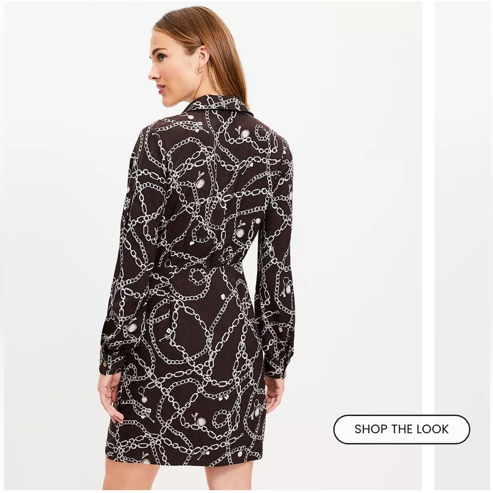 LOFT Chain Print Wrap Dress - Brown & White - Size 6P New - Picture 2 of 11